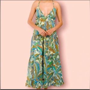 House of Harlow Paisley Print Open Back Spaghetti Strap Green Maxi Dress Size S